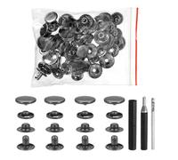 sourcing map Lot de 25 boutons-pression en métal de 12,5 mm avec 3 outils de fixation pour vêtements, vestes, jeans, sacs, pistolets - Noir