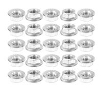 sourcing map Lot de 25 écrous de verrouillage hexagonaux à bride dentelée M6 x 1,0 mm, en acier inoxydable 304, filetage complet, finition brillante, argent