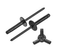 sourcing map Lot de 25 rivets à triple tête en aluminium de 1,6 cm x 1,9 cm, rivets à grande bride pour bricolage, tôle, réparations automobiles, meubles, bateau marin (noir)