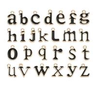 sourcing map Lot de 26 breloques en forme de lettres de l'alphabet de A à Z en émail pour colliers, boucles d'oreilles, bracelets, fabrication de bijoux - Noir