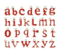 sourcing map Lot de 26 breloques en forme de lettres de l'alphabet de A à Z en émail pour colliers, boucles d'oreilles, bracelets, fabrication de bijoux - Rouge