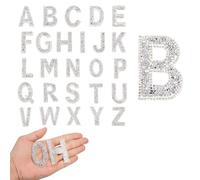 sourcing map Lot de 26 écussons à repasser avec strass - Lettres de l'alphabet de A à Z - Pour bricolage, vestes, chapeaux, vêtements et sac à dos - Argenté