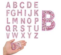 sourcing map Lot de 26 écussons à repasser avec strass - Lettres de l'alphabet de A à Z - Pour bricolage, vestes, chapeaux, vêtements, sac à dos - Rose rouge