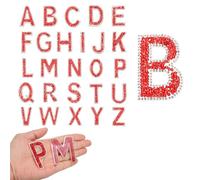 sourcing map Lot de 26 écussons à repasser avec strass - Lettres de l'alphabet de A à Z - Pour bricolage, vestes, chapeaux, vêtements et sac à dos - Rouge