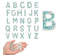 sourcing map Lot de 26 écussons à repasser avec strass - Lettres de l'alphabet de A à Z - Pour bricolage, vestes, chapeaux, vêtements et sac à dos - Bleu