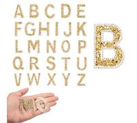 sourcing map Lot de 26 écussons à repasser avec strass - Lettres de l'alphabet de A à Z - Pour bricolage, vestes, chapeaux, vêtements et sac à dos - Doré