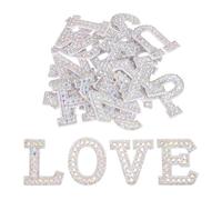 sourcing map Lot de 26 écussons décoratifs à repasser en forme de lettres de l'alphabet de A à Z, AB blanches pailletées avec strass pour réparation de vêtements, chapeaux, sacs
