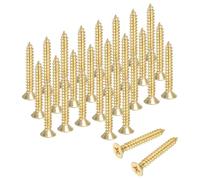 sourcing map Lot de 28 vis à bois cruciformes en laiton M3,5 x 20 mm - Vis à bois plates Phillips autotaraudeuses pour charnières de porte, travaux manuels en bois et projets de bricolage (doré, lot