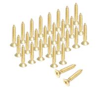 sourcing map Lot de 28 vis à bois cruciformes en laiton M4 x 20 mm, vis à bois plates cruciformes autotaraudeuses pour charnières de porte, travaux manuels en bois et projets de bricolage (doré, lot