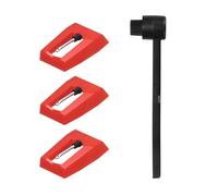 sourcing map Lot de 3 aiguilles de rechange pour tourne-disque, aiguille diamant avec brosse de nettoyage pour tourne-disque vinyle, phonographe, rouge