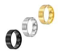 sourcing map Lot de 3 bagues en acier inoxydable, 8 mm, taille 9 - Brossé mat - Pour homme et femme - Argenté/noir/doré