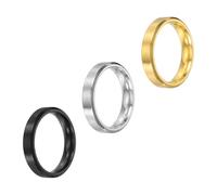 sourcing map Lot de 3 bagues en acier inoxydable de 4 mm - Taille 6 - Brossé mat - Pour homme et femme - Argenté/noir/doré