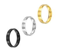 sourcing map Lot de 3 bagues en acier inoxydable de 6 mm - Taille 13 - Brossé mat - Pour homme et femme - Argenté/noir/doré