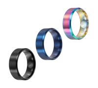 sourcing map Lot de 3 bagues en acier inoxydable de 8 mm - Taille 10 - Brossé mat - Pour homme et femme - Bleu/noir/coloré