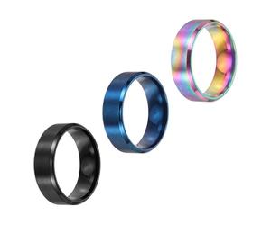 sourcing map Lot de 3 bagues en acier inoxydable de 8 mm - Taille 12 - Brossé mat - Pour homme et femme - Bleu/noir/coloré