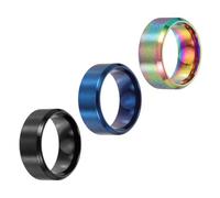 sourcing map Lot de 3 bagues en acier inoxydable de 8 mm - Taille 6 - Brossé mat - Pour homme et femme - Bleu/noir/coloré