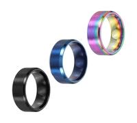 sourcing map Lot de 3 bagues en acier inoxydable de 8 mm - Taille 7 - Brossé mat - Pour homme et femme - Bleu/noir/coloré