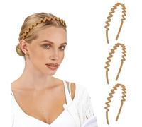 sourcing map Lot de 3 bandeaux ondulés en plastique invisible pour femme - Pour usage quotidien, fixation des cheveux, entraînement, yoga, marron clair