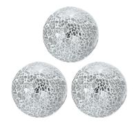sourcing map Lot de 3 boules décoratives en verre de 8 cm pour centre de table, boules en verre mosaïque pour décoration de bols, vases, table à manger, fête, blanc argenté