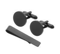sourcing map Lot de 3 boutons de manchette et pince à cravate pour homme, en acier inoxydable, pour affaires, mariage, noir
