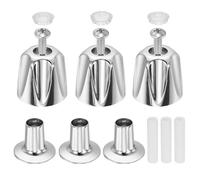 sourcing map Lot de 3 boutons de robinet de rechange en métal pour baignoire chaude et froide avec base à bride pour poignée de robinet de baignoire/douche, broche de douche à 12 points, argenté