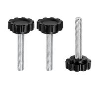 sourcing map Lot de 3 boutons moletés M6 x 35 mm Filetage mâle métrique en acier carbone Vis de serrage à la main Vis à goujons filetés pour travail du bois Jigs, noir