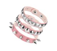 sourcing map Lot de 3 bracelets réglables en cuir à pointes pour Halloween, fête d'Halloween, grunge, 22 cm, rose