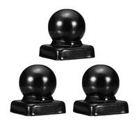 sourcing map Lot de 3 capuchons ronds en métal de 3,2 x 3,2 cm avec dessus en boule, capuchons décoratifs en fer pour poteaux carrés, garde-corps, garde-corps, porte, boîte aux lettres, noir