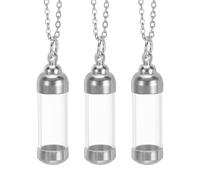 sourcing map Lot de 3 colliers avec pendentif en forme de fiole avec bouchon à vis (4,2 cm H x 1,1 cm OD) pour urne, cendres, parfum, bijoux, argent