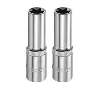 sourcing map Lot de 3 douilles E-Torx 1,27 cm E16 femelle en forme d'étoile de 7,9 cm de long - Manchons profonds - Plaqué chrome - Manchon cannelé à 6 points pour réparations automobiles et entretien