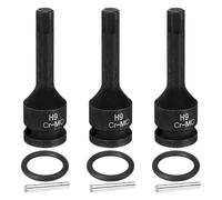 sourcing map Lot de 3 douilles hexagonales à impact 1/2" H9 (9 mm) en acier CR-MO métriques avec goupille fendue pour adaptateur de perceuses électriques