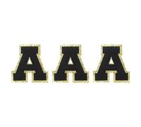 sourcing map Lot de 3 écussons brodés en chenille avec lettres A - Grande taille - 83 mm - Paillettes dorées - Pour vêtements, chaussures, chapeaux et sacs à dos - Noir