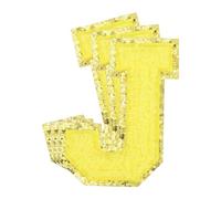 sourcing map Lot de 3 écussons brodés en chenille avec lettres J dorées - Grande taille - 8,2 x 5,3 cm - Paillettes dorées - Pour vêtements, chaussures, chapeaux et sacs à dos - Jaune