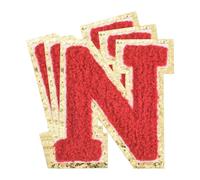 sourcing map Lot de 3 écussons brodés en chenille - Grande taille - 8 x 7 cm - Motif lettres N - Paillettes dorées - Pour vêtements, chaussures, chapeaux et sac à dos - Rouge