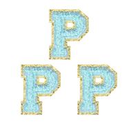 sourcing map Lot de 3 écussons chenille à repasser en forme de lettres de l'alphabet - Écussons adhésifs en chenille pelucheuse avec bordure dorée pour vêtements, sacs à dos et chapeaux (lettre P