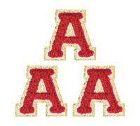 sourcing map Lot de 3 écussons chenille à repasser en forme de lettres de l'alphabet - Patchs adhésifs en chenille pelucheux avec bordure dorée pour vêtements, sacs à dos et chapeaux (lettre A) - 5,1