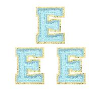 sourcing map Lot de 3 écussons chenille à repasser en forme de lettres de l'alphabet - Patchs autocollants en chenille pelucheux avec bordure dorée pour vêtements, sacs à dos et chapeaux (lettre E