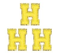 sourcing map Lot de 3 écussons chenille à repasser en forme de lettres de l'alphabet - Patchs autocollants à paillettes avec bordure dorée pour vêtements, sacs à dos et chapeaux (jaune, lettre H)