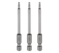 sourcing map Lot de 3 embouts de tournevis TT10 à tête Torx de sécurité 80 mm de long avec tige hexagonale magnétique inviolable 6 points en forme d'étoile S2 Pointe en acier pour outils électriques