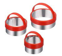 sourcing map Lot de 3 emporte-pièces mignons avec poignée, moule à sandwich, dérouleur de pain, accessoires de déjeuner de forme ronde pour boîte à déjeuner, biscuits, déjeuner, cadeau Bento, rouge