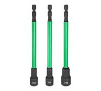 sourcing map Lot de 3 forets pour tourne-écrous 11/32 + 3/8 + 7/16 pouces SAE Tige hexagonale 1/4" (150 mm) Douilles magnétiques extra longues à 6 points à changement rapide en acier CR-V pour