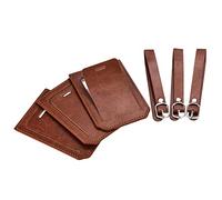 sourcing map Lot de 3 porte-étiquettes en polyuréthane avec sangles pour sac à dos, sac de voyage, valise Marron 10 x 7 cm