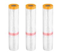 sourcing map Lot de 3 rouleaux de film de masquage pré-collé, 450,1 cm x 65,1,8 m, double ruban adhésif et peinture en plastique pour peinture automobile
