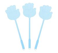 sourcing map Lot de 3 tapettes à mouches manuelles en plastique robuste à long manche pour la maison, l'intérieur et l'extérieur, 14,5 x 13,5 cm, bleu