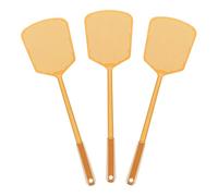 sourcing map Lot de 3 tapettes à mouches manuelles en plastique robuste à long manche pour la maison, l'intérieur et l'extérieur, 15 x 12,4 cm, doré