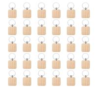 sourcing map Lot de 30 porte-clés vierges en bois brut avec gravure pour loisirs créatifs, cadeaux, loisirs créatifs (carré)