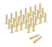 sourcing map Lot de 38 vis à bois cruciformes en laiton M3 x 16 mm, vis à bois plates cruciformes autotaraudeuses pour charnières de porte, travaux manuels en bois et projets de bricolage (doré, lot