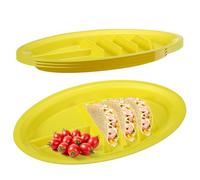 sourcing map Lot de 4 assiettes à tacos en plastique pour fête, 33 x 22 cm, plateaux de service en plastique avec 4 supports debout et 2 zones de trempage pour restaurant, pique-nique, jaune