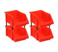 sourcing map Lot de 4 bacs de rangement muraux empilables en plastique pour garage, placard, tiroir, 21,1 x 13 x 10,9 cm, rouge