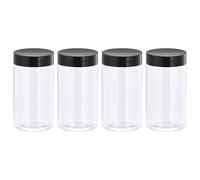 sourcing map Lot de 4 bocaux ronds en plastique avec couvercle à vis noir, 250 ml - Large ouverture - Transparents - Pour le rangement, l'organisation